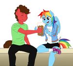  anthrofied cider cup equine female friendship_is_magic hair horse male mammal multi-colored_hair my_little_pony original_character pegasus pia-sama pony rainbow_dash_(mlp) rainbow_hair smile sneakers track_jacket wings 