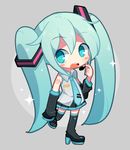  aqua_eyes aqua_hair asp@juken bad_id bad_twitter_id chibi grey_background hatsune_miku headset long_hair looking_at_viewer necktie open_mouth smile solo sparkle twintails vocaloid 