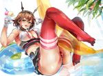  ass between_legs bikini_top breasts brown_hair food gloves green_eyes hair_ornament himuro_(dobu_no_hotori) ice_cream inflatable_toy innertube kantai_collection large_breasts licking looking_at_viewer lying md5_mismatch minigirl mutsu_(kantai_collection) on_back panties red_legwear red_panties reflective_floor solo spoon sweat thighhighs tile_floor tiles tongue tongue_out underwear upskirt white_gloves 