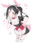  artist_name bad_id bad_twitter_id black_hair blush bow breasts cleavage cleavage_cutout long_hair love_live! love_live!_school_idol_project maid maid_headdress marin_(myuy_3) mogyutto_&quot;love&quot;_de_sekkin_chuu! puffy_short_sleeves puffy_sleeves red_eyes short_sleeves small_breasts smile solo thighhighs twintails yazawa_nico 