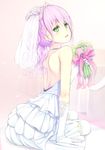  bare_back blush bouquet bridal_veil dress elbow_gloves flower gloves gradient gradient_background green_eyes hair_flower hair_ornament holding jewelry long_hair necklace open_mouth original peragura pink_hair simple_background sitting solo thighhighs tiara twintails veil wedding_dress white_dress white_gloves white_legwear yokozuwari 
