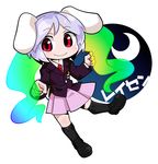  animal_ears blazer bunny_ears byourou character_name chibi crescent full_body jacket lavender_hair loafers red_eyes reisen shawl shoes short_hair solo touhou white_background 
