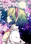  alice_margatroid bad_id bad_pixiv_id blonde_hair blue_eyes capelet cherry_blossoms from_side full_moon hairband highres hikobae moon moonlight petals sash solo touhou 