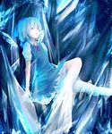  blue_eyes blue_hair chestnut_mouth cirno highres ice ice_wings marumoru open_mouth sitting solo touhou wings 