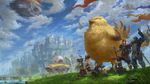  absurdres airship armor breasts castle chocobo cleavage cloud clouds elezen elf fat_chocobo final_fantasy final_fantasy_xiv flag highres hyur lalafell miqo&#039;te miqo'te pointy_ears roegadyn scenery sky sword weapon 