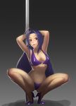  armpits arms_up bikini blue_hair breasts cleavage high_heels idolmaster idolmaster_(classic) k2shh lips long_hair looking_at_viewer medium_breasts miura_azusa o-ring o-ring_top pole pole_dancing red_eyes shoes squatting stripper_pole swimsuit 