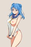  blue_eyes blue_hair blush bottomless breast_slip breasts huge_breasts kantai_collection kurowan long_hair nipples one_breast_out pussy school_uniform shirt_tug sleeves_rolled_up solo torn_clothes uncensored urakaze_(kantai_collection) 