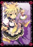  black_legwear blonde_hair crossdressing food ice_cream kagamine_len maid maid_headdress male_focus necktie otoko_no_ko parfait skirt solo sparkle sundae thighhighs vocaloid yellow_neckwear yomorin 