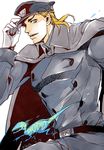  adjusting_clothes adjusting_hat blonde_hair blue_eyes cape catsizuru diego_brando dinosaurs gloves hat jojo_no_kimyou_na_bouken male_focus solo steel_ball_run uniform white_gloves 