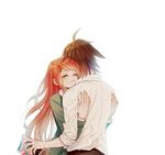  1girl ahoge bad_id bad_pixiv_id brown_hair closed_eyes couple danganronpa danganronpa/zero hetero hug inseki_tarou long_hair matsuda_yasuke otonashi_ryouko red_hair school_uniform smile white_background 