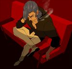  bevel blue_hair cigarette couch crossed_legs kill_la_kill male_focus mikisugi_aikurou sitting smoking solo 