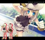  blonde_hair blue_eyes clenched_hand gloves hand_on_headwear hat long_hair open_mouth pixiv_fantasia pixiv_fantasia_3 rugo running solo twintails white_gloves 