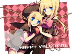  :d bell blonde_hair blue_eyes bow hat heart long_hair looking_at_viewer multiple_girls open_mouth original ribbon rugo smile valentine 