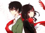  1girl bad_id bad_pixiv_id black_hair chunnkoromochi hair_ornament hairclip highres kagerou_project kokonose_haruka long_hair mole mole_under_eye red_scarf scarf school_uniform serafuku short_hair tateyama_ayano 