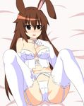  blush breasts brown_hair camel_toe cleavage clothed clothing faunus female gloves hair human lingerie looking_at_viewer mammal not_furry rabbit_ears rwby shikniful solo underwear velvet_scarlatina wedding_dress 