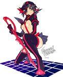  black_hair breasts duplicate ebira kamen_rider kamen_rider_555 kill_la_kill matoi_ryuuko medium_breasts multicolored_hair red_hair scissor_blade senketsu short_hair solo suspenders thighhighs two-tone_hair underboob 