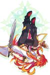  blonde_hair ebira gradient_hair left-handed long_hair luke_fon_fabre male_focus midriff multicolored_hair red_hair solo sword tales_of_(series) tales_of_the_abyss weapon 