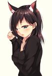  adjusting_eyewear animal_ears bad_id bad_pixiv_id blue_eyes blush brown_hair cat_ears glasses haikyuu!! highres mole shimizu_kiyoko shokuyou_mogura solo 