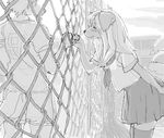  anthro black_and_white blush canine clothing cloud dog female fence foreshortening fur greyscale hair jersey kikurage legwear long_hair male mammal monochrome number_9 pinky_swear promise school school_uniform school_yard shirt short_hair shorts skirt sky thigh_highs uniform wire_fence 