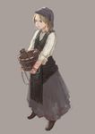  bad_id bad_pixiv_id blonde_hair blue_eyes boots bucket buttons carrying dress grey_background holding ishidah long_hair looking_at_viewer original peasant rope simple_background sleeves_pushed_up solo stained_clothes vest wooden_bucket 