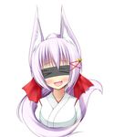  1girl animal_ears blindfold female fox_ears fox_tail highres japanese_clothes kazamatsuri_kazari miko mizuki_(kogetsu-tei) original solo tail 