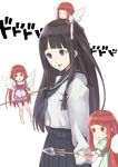  bad_id bad_pixiv_id black_hair chitanda_eru highres hyouka long_hair minigirl multiple_girls multiple_persona needle_(needlebomb) polearm purple_eyes red_eyes red_hair school_uniform serafuku shoulder_angel spear weapon 