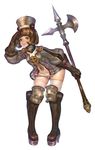  boots brown_hair halberd klaipeda_soldier knee_boots maggi official_art pigeon-toed polearm smile thighhighs thighs tree_of_savior weapon 