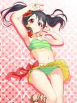  arm_up armpits bikini bikini_skirt black_hair herr_meer love_live! love_live!_school_idol_project natsuiro_egao_de_1_2_jump! red_eyes solo swimsuit twintails yazawa_nico 