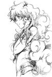  1girl cloud_hair graphite_(medium) greyscale jewelry long_hair monochrome mosako nia_teppelin ring sketch smile solo tengen_toppa_gurren_lagann traditional_media 