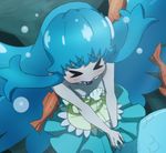  &gt;_&lt; bare_shoulders blue_hair blush breasts cleavage closed_eyes fish happinesscharge_precure! haruyama_kazunori long_hair mermaid monster_girl monsterification precure shirayuki_hime small_breasts solo underwater 