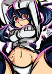  absurdres big-d black_hair black_legwear breasts filia_(skullgirls) highres large_breasts long_hair navel no_pants panties red_eyes school_uniform skullgirls solo thighhighs underwear white_panties 