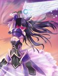  date_a_live gauntlets holding long_hair looking_at_viewer ponytail qian_wu_atai red_eyes solo wind yatogami_tooka 