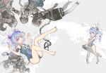  5girls akagi_(kancolle) anchor ashigara_(kancolle) barefoot blue_hair blue_one-piece_swimsuit breasts chain commentary_request cover fang gloves hair_ribbon hakama hakama_skirt i-19_(kancolle) japanese_clothes kaga_(kancolle) kantai_collection konno_takashi long_hair medium_breasts multicolored_hair multiple_girls multiple_views muneate name_tag one-piece_swimsuit open_mouth pantyhose partially_fingerless_gloves pink_eyes purple_hair ribbon sailor_collar school_swimsuit school_uniform serafuku side_ponytail skirt swimsuit torpedo ushio_(kancolle) white_ribbon yugake 