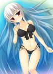  1girl asa_(swallowtail) bikini doll_joints highres in_water long_hair red_eyes rozen_maiden smile solo suigintou swimsuit very_long_hair water white_hair 