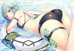  bikini cameltoe green_eyes green_hair gun juicy laying_down pistol pussy shinon_(sao) short_hair sword_art_online 