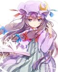  asuku_(69-1-31) bow crescent hair_bow hat long_hair looking_at_viewer patchouli_knowledge purple_eyes purple_hair simple_background solo touhou very_long_hair white_background 