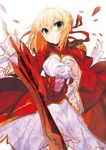  blonde_hair dress fate/extra fate_(series) green_eyes red_dress saber_extra vane 