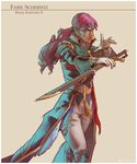  commentary faris_scherwiz final_fantasy final_fantasy_v gloves green_eyes highres jamal_campbell long_hair military military_uniform pants ponytail purple_hair reverse_trap sheath sheathed solo sword tailcoat uniform weapon white_gloves 