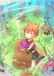  :3 animal_ears bird blush_stickers brown_hair bug butterfly flower fox_ears fox_tail fred04142 gourd insect kneeling looking_at_viewer original oversized_object red_eyes short_hair shorts sleeves_past_wrists smoke tail tree 