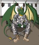  2006 america army boots camo clothed clothing dragon jinx_(artist) looking_at_viewer male military sitting solo uniform us_army wings 