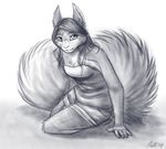  clothing female fluffy_tail mammal monochrome ratte rodent sketch solo squirrel 