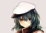  bad_id bad_pixiv_id blue_eyes close-up closed_mouth green_hair hat heterochromia highres kantai_collection kiso_(kantai_collection) looking_at_viewer no_eyepatch orange_eyes portrait scar scar_across_eye shiorinda short_hair smile solo 