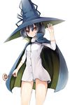  bad_id bad_pixiv_id battery_aida_ni_misu_ga_deta blue_hair brown_eyes cape hat looking_at_viewer maji_moji_rurumo rurumo smile solo wand waving witch witch_hat 