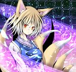  animal_ears atami blonde_hair fox_ears fox_tail head_tilt looking_at_viewer multiple_tails red_eyes short_hair smile solo tabard tail touhou tsurime upper_body yakumo_ran 