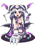  black_hair claws double_bun haku_(p&amp;d) headdress long_hair multicolored_hair navel open_mouth purple_eyes puzzle_&amp;_dragons skirt solo tail tiger_tail white_hair wings yaosera 