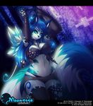  anthro bra canine clothed clothing cyan_eyes feathers female legwear mammal midriff necklace shorts skimpy solo spikes stockings thong tofu93 underwear wolf 