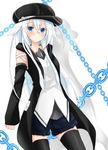  :/ bad_id bad_pixiv_id black_legwear blue_eyes detached_sleeves hat highres long_hair looking_at_viewer original shorts sketch solo thighhighs white_hair yamine_kuro 