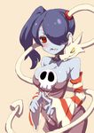  bare_shoulders blue_skin clearite hair_over_one_eye leviathan_(skullgirls) red_eyes side_ponytail skullgirls squigly_(skullgirls) stitched_mouth stitches zombie 