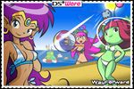  beach bikini blue_eyes ear_piercing female genie green_skin hair looking_at_viewer luna mighty_flip_champs mighty_milky_way official_art piercing pink_hair red_hair seaside shantae shantae_(series) swimsuit 