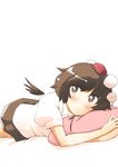  bad_id bad_pixiv_id black_wings blush brown_eyes brown_hair expressionless hat looking_away lying miniskirt non_(z-art) pillow shameimaru_aya shirt short_hair skirt solo tokin_hat touhou white_shirt wings 